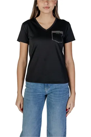 Liu Jo Tops, Dames, Zwart, M, Katoen, V-hals katoenen T-shirt