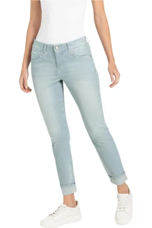 Mac Jeans, Dames, Blauw, L, Slim Blauw Gestreepte Cool River Broek