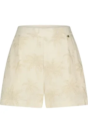 Fabienne Chapot Korte broeken, Dames, , 2Xl, Katoen, Tropical Palm Tree Geborduurde Shorts