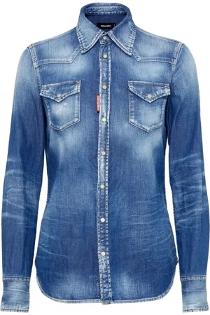 Dsquared2 Blouses & Shirts, Dames, Blauw, 2Xs, Katoen, Western Stijl Overhemd