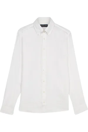 Brooks Brothers Overhemden, Heren, Wit, S, Linnen, Wit Linnen Button Down Casual Overhemd