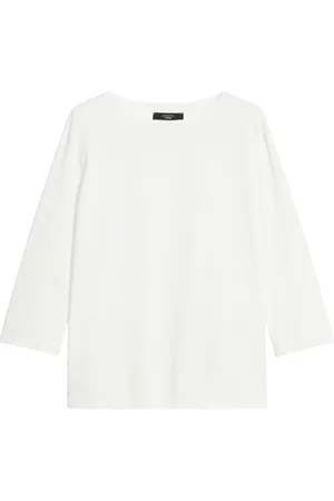 Max Mara Tops, Dames, Wit, XL, Katoen, Bootneck katoenen shirt met vlinderlogo