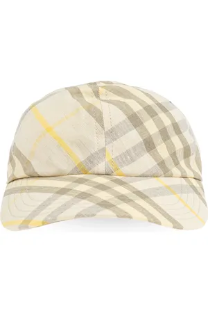 Burberry Accessoires, Heren, , S, Linnen, Geruite Linnen Baseball Cap