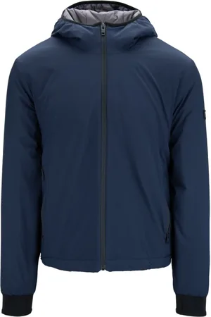 FAY Jassen, Heren, Blauw, S, Polyester, Button Zipper Hooded Puffer Jacket