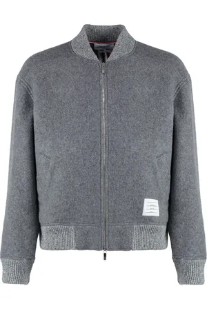 Thom Browne Jassen, Heren, Grijs, M, Wol, Wollen Bomberjack met Geribbelde Randen