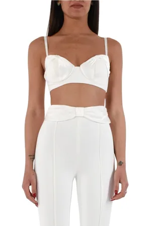 Elisabetta Franchi Tops, Dames, Wit, 2Xl, Satijn, Satijnen Top met Strik van Crêpe