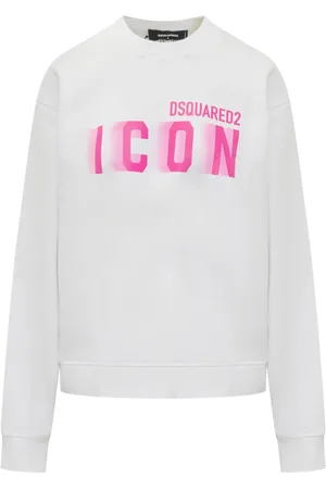 Dsquared2 Sweatshirts & Hoodies, Dames, Wit, L, Witte sweater met ronde hals en letters