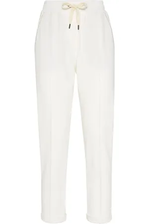 Brunello Cucinelli Broeken, Dames, Wit, L, Katoen, Cotton Stretch Joggingbroek