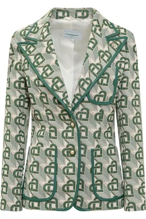 Casablanca Jassen, Dames, Groen, S, Katoen, Elegante Blazerjas met Sierknoopsluiting