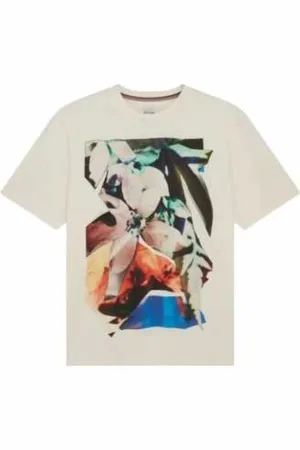 Paul Smith Tops, Heren, , XL, Katoen, Artistieke Bloemenprint Ecru T-shirt