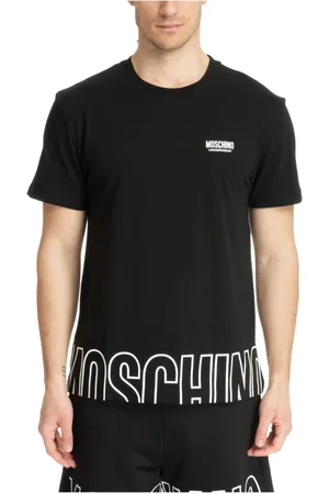 Moschino Tops, Heren, Zwart, M, Katoen, Gestreept Ondershirt met Logo Detail