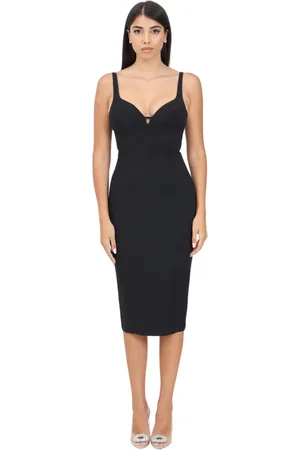 Elisabetta Franchi Kleedjes, Dames, Zwart, S, Midi Jurk Cup-Cut Stretch Crêpe