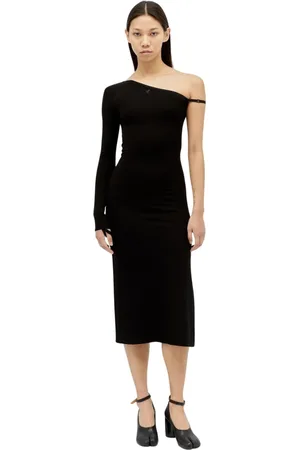 Courrèges Kleedjes, Dames, Zwart, M, One-Sleeve Logo Embroidery Midi Jurk