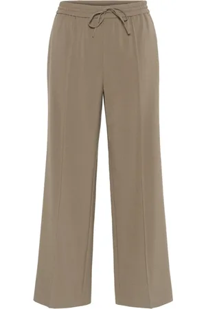 Part Two Broeken, Dames, Bruin, 3Xl, Polyester, Wijde Pijp Elastische Taille Broek Walnoot