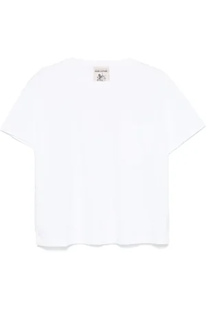 SEMICOUTURE Tops, Dames, Wit, L, Katoen, Witte T-shirt met ronde hals en geborduurd motief