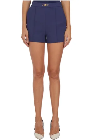 Elisabetta Franchi Korte broeken, Dames, Blauw, S, Satijn, Stijlvolle Clamp-On Shorts