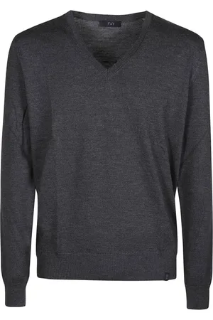 FAY Truien, Heren, Zwart, M, Wol, Stijlvolle V-hals trui