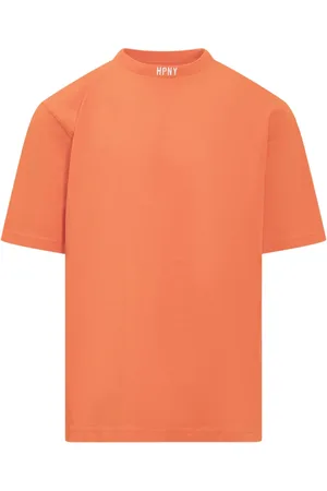 Heron Preston Tops, Heren, Oranje, L, Katoen, T-shirt met ronde hals en geborduurd logo