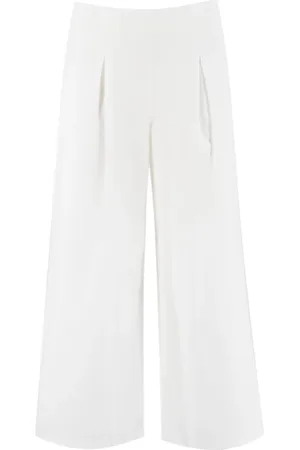 ERMANNO SCERVINO Broeken, Dames, Wit, S, Katoen, Wijde katoenen broek voor de lente