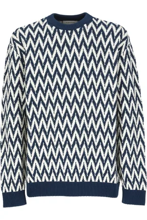 Lanvin Truien, Heren, Blauw, M, Katoen, Blauwe katoenen trui met ronde hals