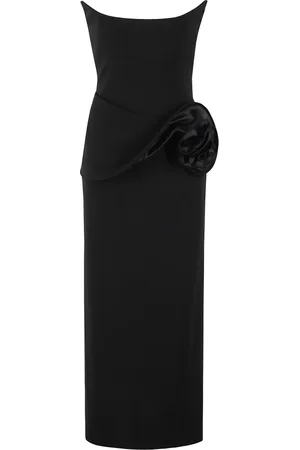 MAGDA BUTRYM Kleedjes, Dames, Zwart, S, Floral-appliqué Bustier Midi Jurk