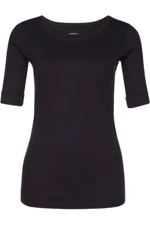 Marc Cain Tops, Dames, Blauw, 2Xl, Katoen, Middernachtblauw Rib T-shirt met Getinte Overlocknaden
