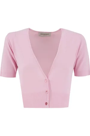 ERMANNO SCERVINO Truien, Dames, Roze, S, Cardigan met diep decolleté en ribbels
