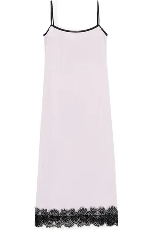 Ganni Kleedjes, Dames, Roze, S, Rayon, Lace-Trim Slip Dress