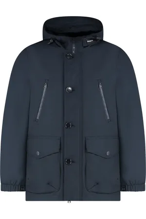 Woolrich Jassen, Heren, Blauw, L, Katoen, Parka met capuchon en elastische manchetten