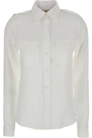 SEMICOUTURE Blouses & Shirts, Dames, Wit, L, Linnen, Witte Linnen Overhemd met Puntkraag