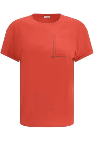 Brunello Cucinelli Tops, Dames, Rood, M, Katoen, T-shirt van katoen met juwelen