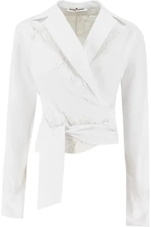 ERMANNO SCERVINO Blouses & Shirts, Dames, Wit, S, Katoen, Shirt met kanten details en ceintuur