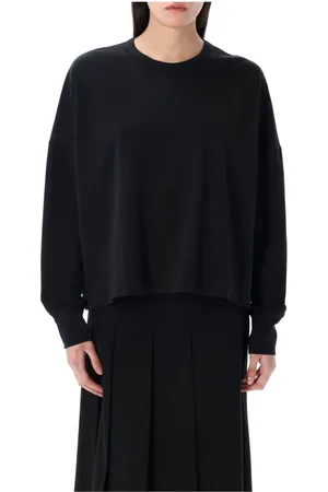 STUDIO NICHOLSON Tops, Dames, Zwart, S, Katoen, Zwart T-shirt met ronde hals