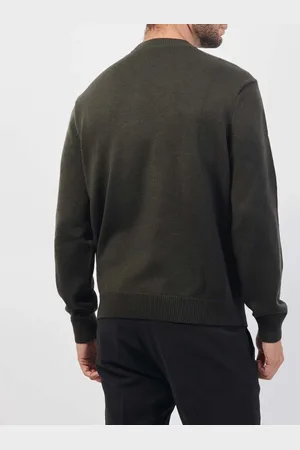 Emporio Armani Truien, Heren, Groen, XL, Katoen, Groene Basic Trui met Ronde Hals