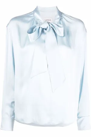 Lanvin Blouses & Shirts, Dames, Blauw, M, Zijden blouse met lintsluiting