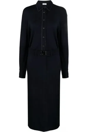 Brunello Cucinelli Kleedjes, Dames, Blauw, S, Wol, Jurk met kettingdetails