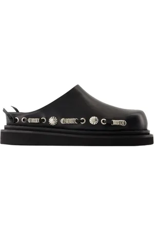 TOGA PULLA Schoenen, Dames, Zwart, 37 EU, Leer, Zwarte Leren Sandalen - Ronde Neus