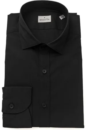 BAGUTTA Overhemden, Heren, Zwart, L, Katoen, Slim-Fit Zwart Overhemd met Franse Kraag