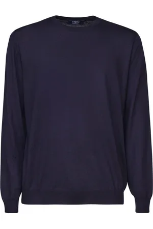 FEDELI Truien, Heren, Blauw, L, Wol, Rondgebreide trui met ronde hals