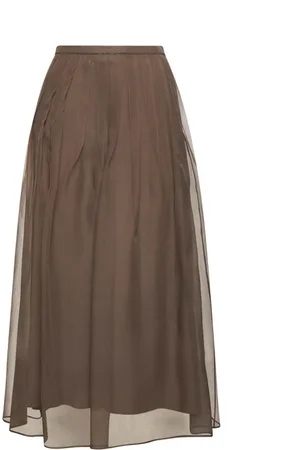 Brunello Cucinelli Rokken, Dames, Bruin, L, Geplooide Zijden Rok