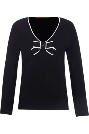 Carolina Herrera Truien, Dames, Zwart, M, Geribbelde, gestructureerde, aansluitende trui met strikdetail