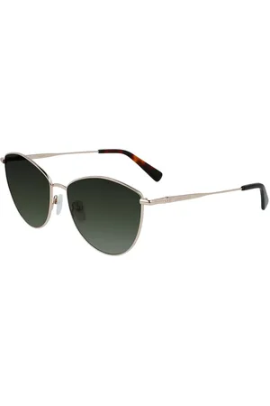 Longchamp Accessoires, Dames, Geel, ONE Size, Gouden Metalen Zonnebril