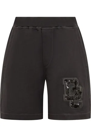 Dsquared2 Korte broeken, Heren, Zwart, S, Katoen, D2 Patch Elastic Waist Track Shorts