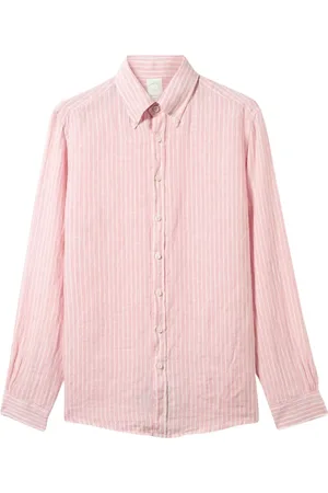 Brooks Brothers Overhemden, Heren, Roze, 2Xl, Linnen, Slim Fit Gestreept Linnen Overhemd met knoopsluiting