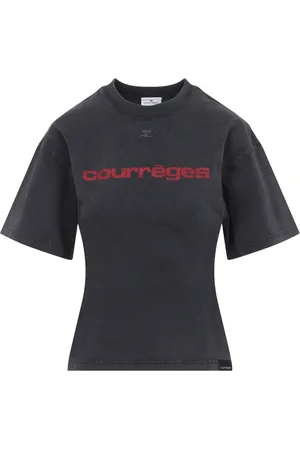 Courrèges Tops, Dames, Zwart, M, Katoen, T-shirt met ronde hals