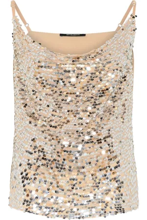 Bruuns Bazaar Tops, Dames, Geel, XL, Sprankelende Paillettop Blouse Zilver