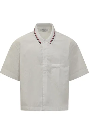 Thom Browne Overhemden, Heren, Wit, M, Polyester, Step Hem S/S Rugby Shirt