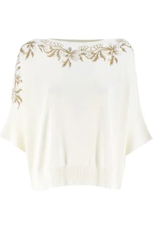 ERMANNO SCERVINO Truien, Dames, Wit, S, Katoen, Rondgebreide trui