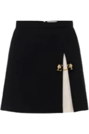 Elisabetta Franchi Rokken, Dames, Zwart, XS, Contrast Geplooide Korte Rok met Manchetknopen