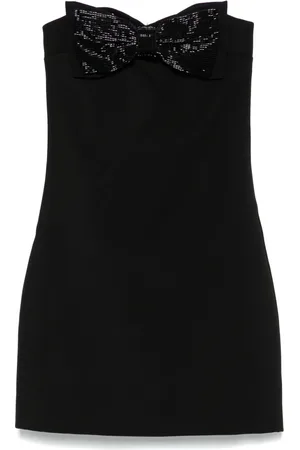 Self-Portrait Kleedjes, Dames, Zwart, S, Polyester, Zwarte Bandeau Jurk met Strass Strik